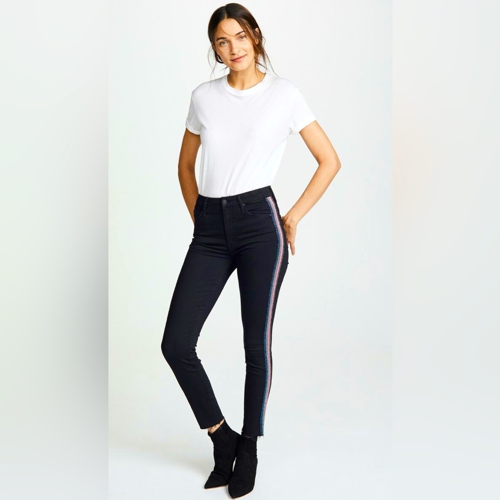 MOTHER High Waisted Looker Ankle Fray in Guilty‎ Glitter Racer Jeans size 32